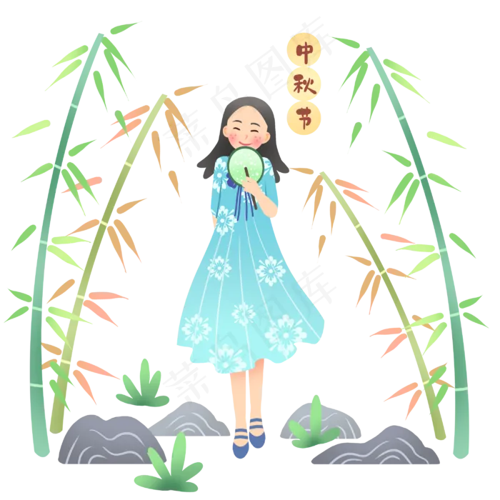 中秋节拿着团扇女孩(3000X3000(DPI:300))psd模版下载