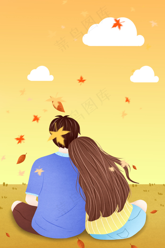 秋季情侣七夕情人节插画广告背景