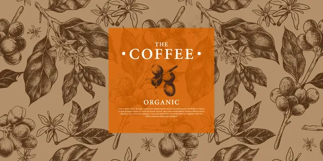 图案咖啡枝，咖啡豆，手绘花式模板，用于背景封面包装品牌咖啡