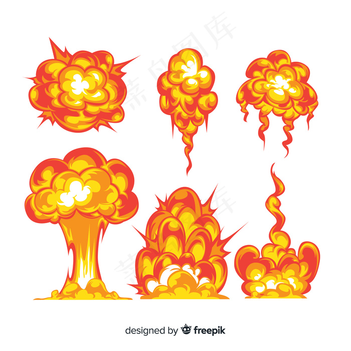 卡通爆炸效果集eps,ai矢量模版下载