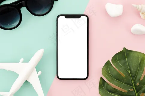 带叶子的平板智能手机模型样机