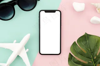 带叶子的平板智能手机模型样机