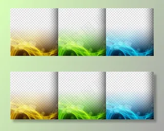 收集三个彩色发光波透明背景向量