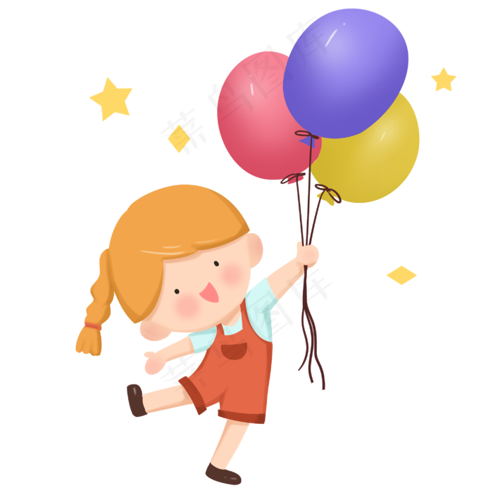 儿童节暖色系女生拿着气球