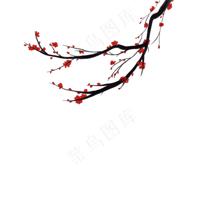手绘红色梅花枝头(2000*2000px 300 dpi )psd模版下载