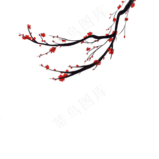 手绘红色梅花枝头