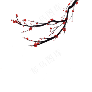 手绘红色梅花枝头