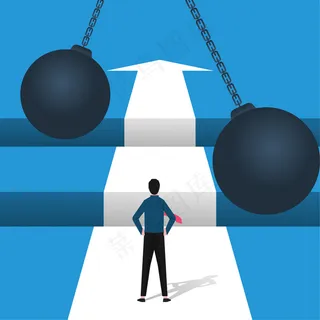 商业挑战概念，商人站在缺口符号前