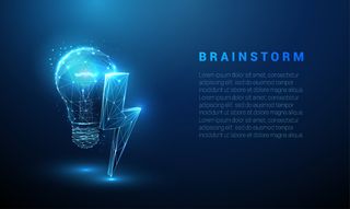 抽象的蓝色发光灯泡与闪电。