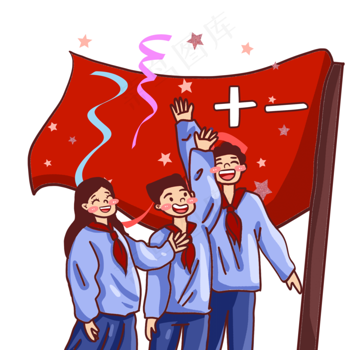 卡通学生庆祝国庆节