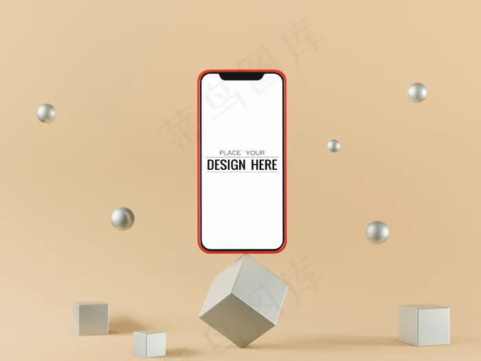 现代背景下的黑屏智能手机模型样机psd模版下载