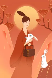 原创国风中秋佳节嫦娥玉兔横图