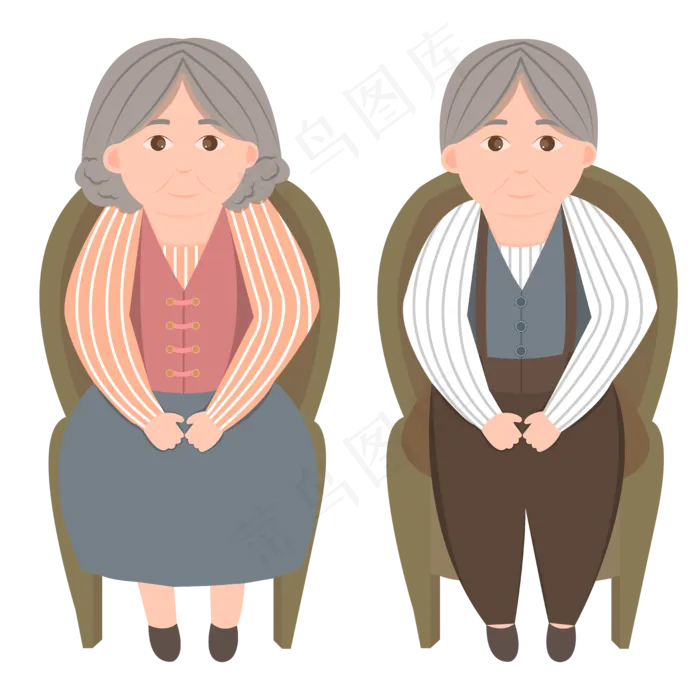 手绘矢量重阳节老年人透明底免抠ai矢量模版下载