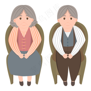 手绘矢量重阳节老年人透明底免抠