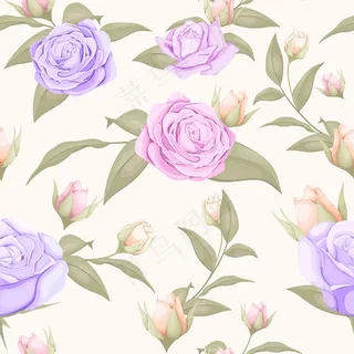 紫粉色玫瑰无缝图案设计
