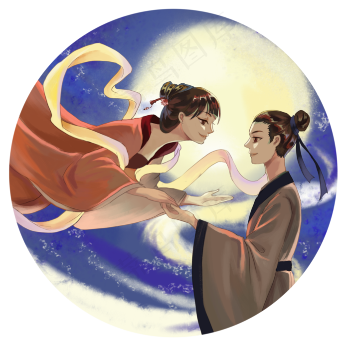 中国七夕情人节牛郎织女鹊桥相会(2522X2500(DPI:300))psd模版下载