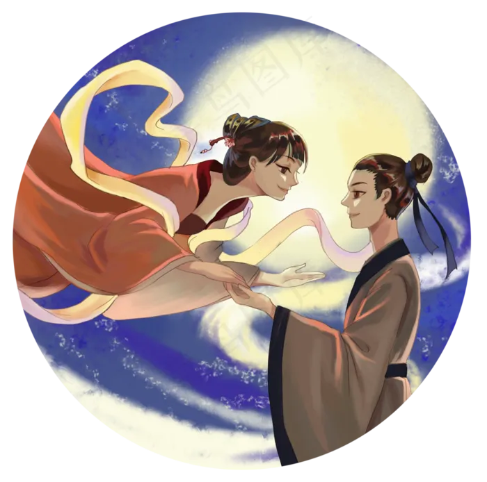 中国七夕情人节牛郎织女鹊桥相会(2522X2500(DPI:300))psd模版下载