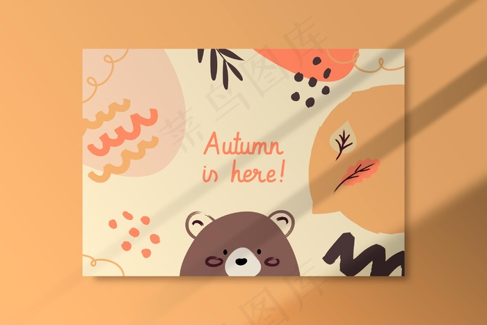 带熊的秋季卡片模板