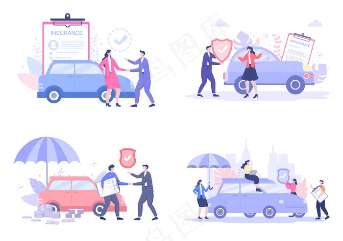 汽车保险插图集eps,ai矢量模版下载