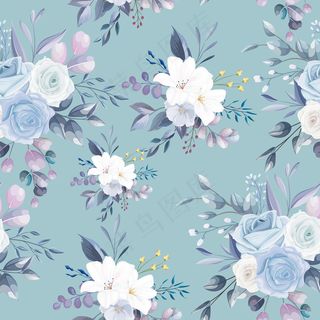 无缝图案美丽的花叶设计