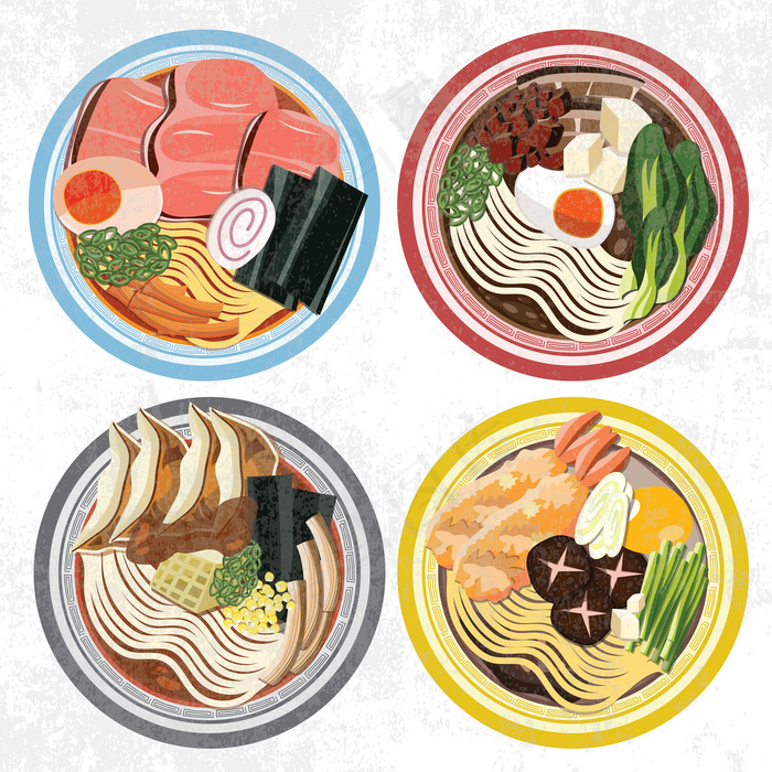 拉面碗汤面天妇罗日本料理东方蘑菇eps,ai矢量模版下载