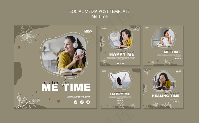 Me time社交媒体帖子模板psd模版下载