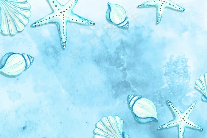海星和贝壳的水彩画夏季背景eps,ai矢量模版下载