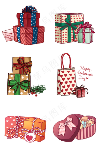 手绘精美礼盒组图PNG免抠素材