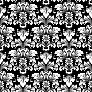 矢量锦缎无缝图案背景。古典奢华老式锦缎装饰，皇家维多利亚时代无缝纹理壁纸，纺织品，包装。