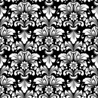 矢量锦缎无缝图案背景。古典奢华老式锦缎装饰，皇家维多利亚时代无缝纹理壁纸，纺织品，包装。