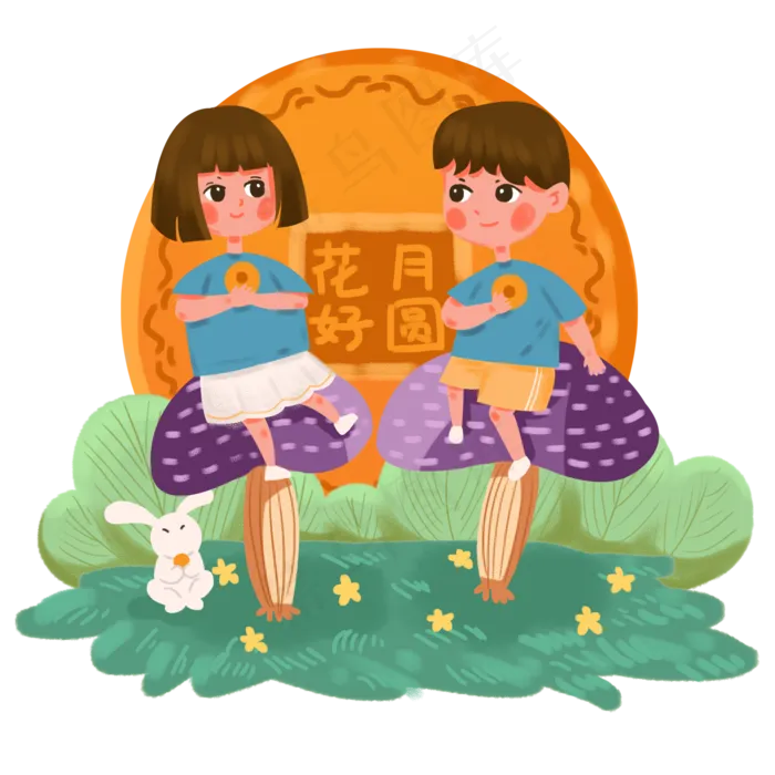 中秋节小孩子吃月饼(2000X2000(DPI:299))psd模版下载