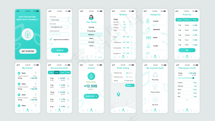 ui、ux、gui屏幕集生态应用程序app平面模板eps,ai矢量模版下载