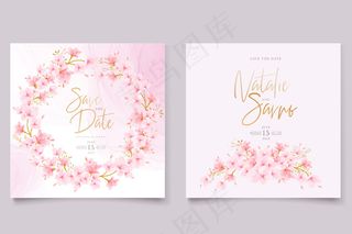 水彩樱花花卉和树叶卡套