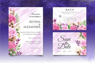 美丽的手绘花卉婚礼请柬模板
