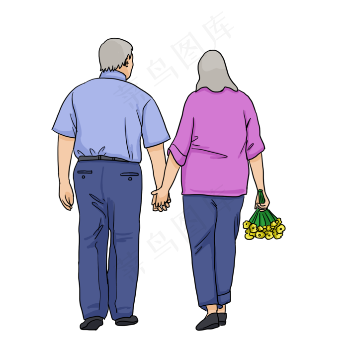 重阳节老人夫妻手牵手走路背影插