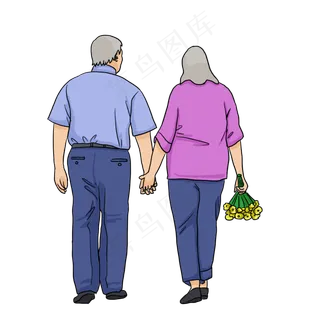 重阳节老人夫妻手牵手走路背影插 重阳节老人夫妻手牵手走路背影插