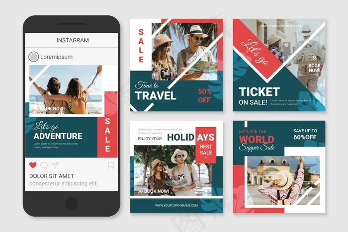 旅行销售社交媒体帖子eps,ai矢量模版下载