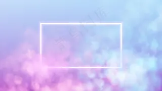 粉红色和蓝色烟雾背景上的抽象矩形霓虹框