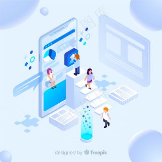 带图表和人物的等轴测信息图