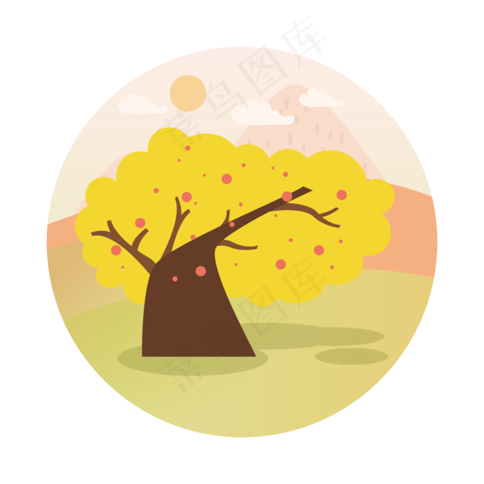 简约扁平卡通可爱秋树植物矢量元