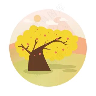 简约扁平卡通可爱秋树植物矢量元