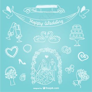 手绘线条艺术婚礼图案