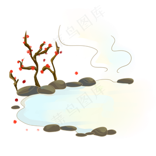 冬季舒适梅花温泉池仙气