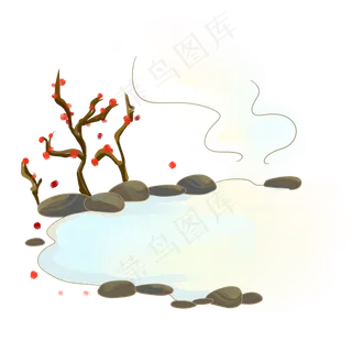 冬季舒适梅花温泉池仙气