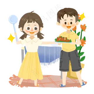 七夕情侣一起做饭PNG素材