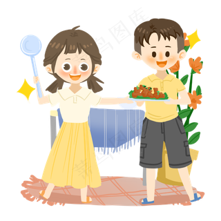 七夕情侣一起做饭PNG素材
