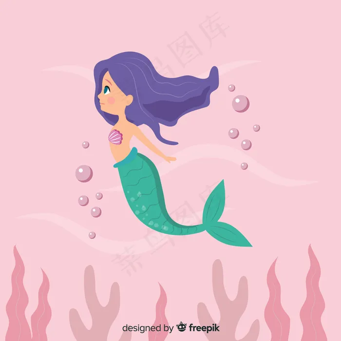 平面美人鱼背景eps,ai矢量模版下载