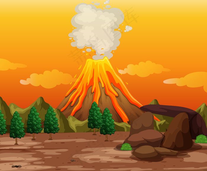 火山喷发室外场景背景eps,ai矢量模版下载