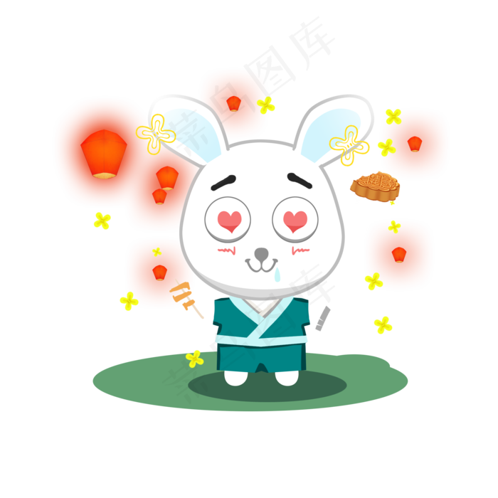 中秋节快乐的兔子节日场景元素(2000X2000(DPI:300))psd模版下载