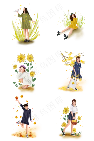 立秋秋天草丛里的女孩